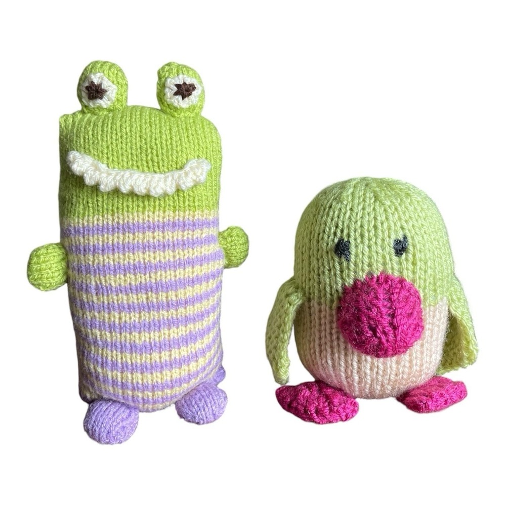 Handmade Baby Toys Green Stuffed Animals Penguin Monster Set of Two Plushies